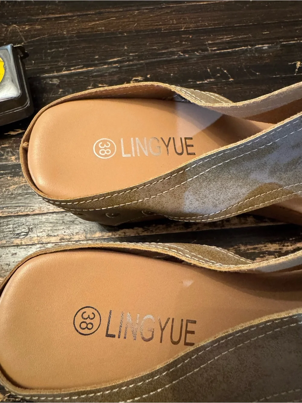 Source Unknown Olive Green Cork Wedge Slide Sandals